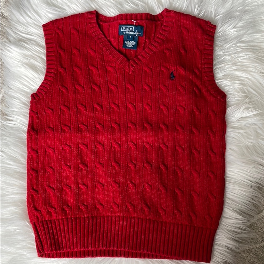 New Polo by Ralph Lauren Boys Red Sweater Vest 100% Cotton, size 7